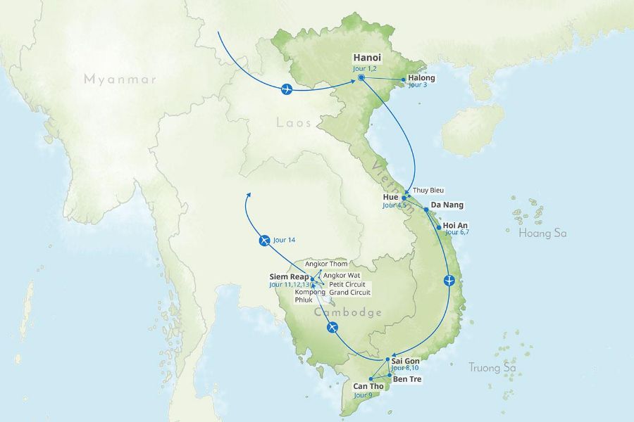 Itinéraire du Vietnam et Angkor