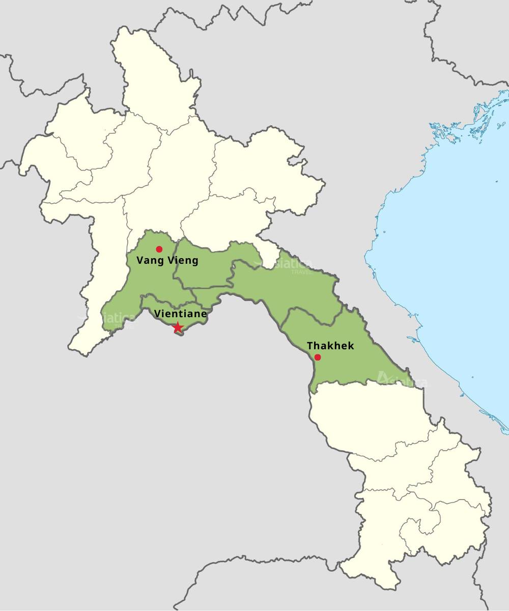 carte du Centre du Laos avec les sites majeurs