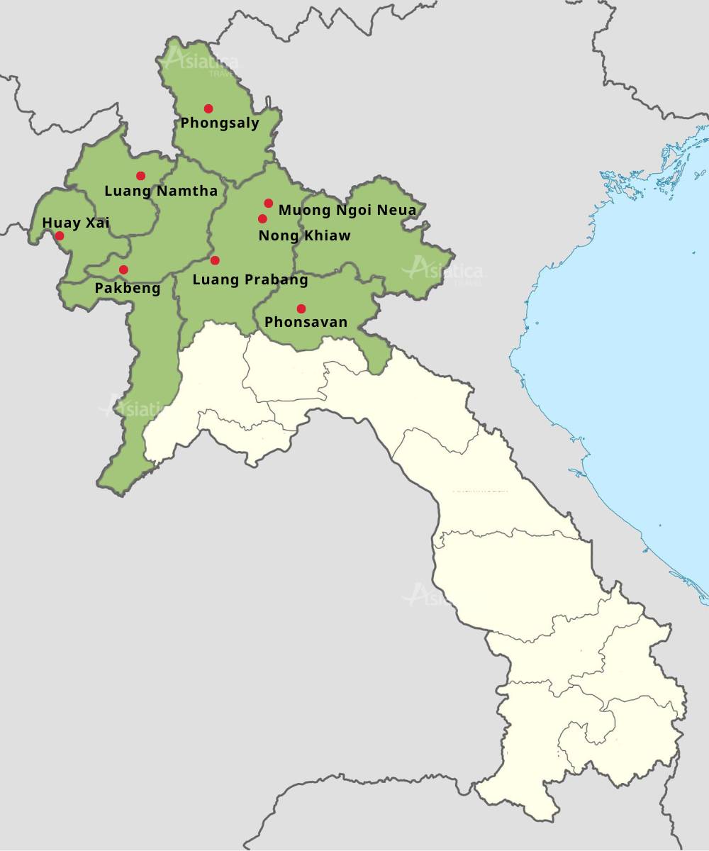 carte du Nord du Laos avec les sites majeurs