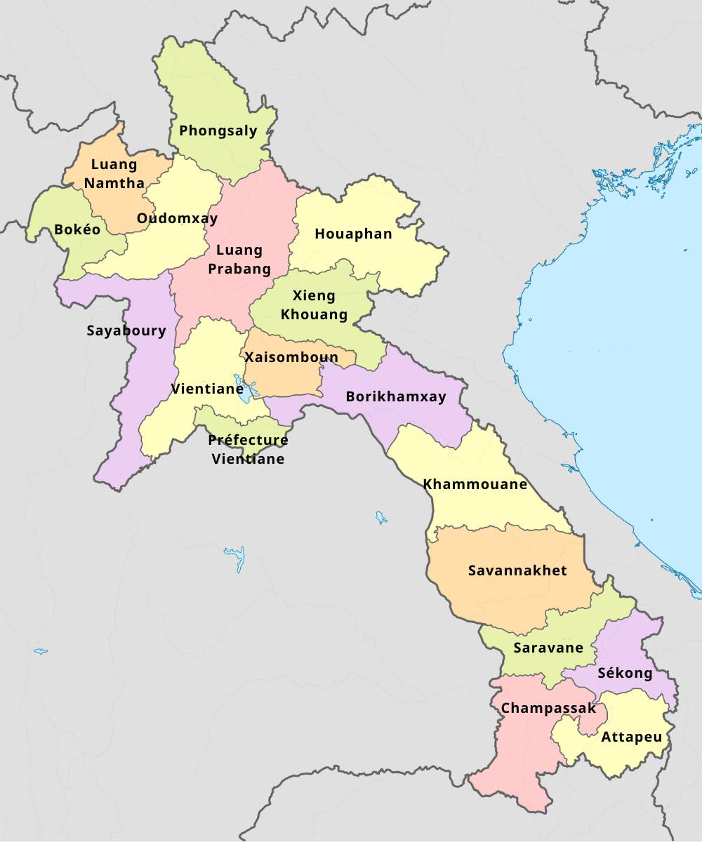 carte du Laos avec 17 provinces et 1 préfecture