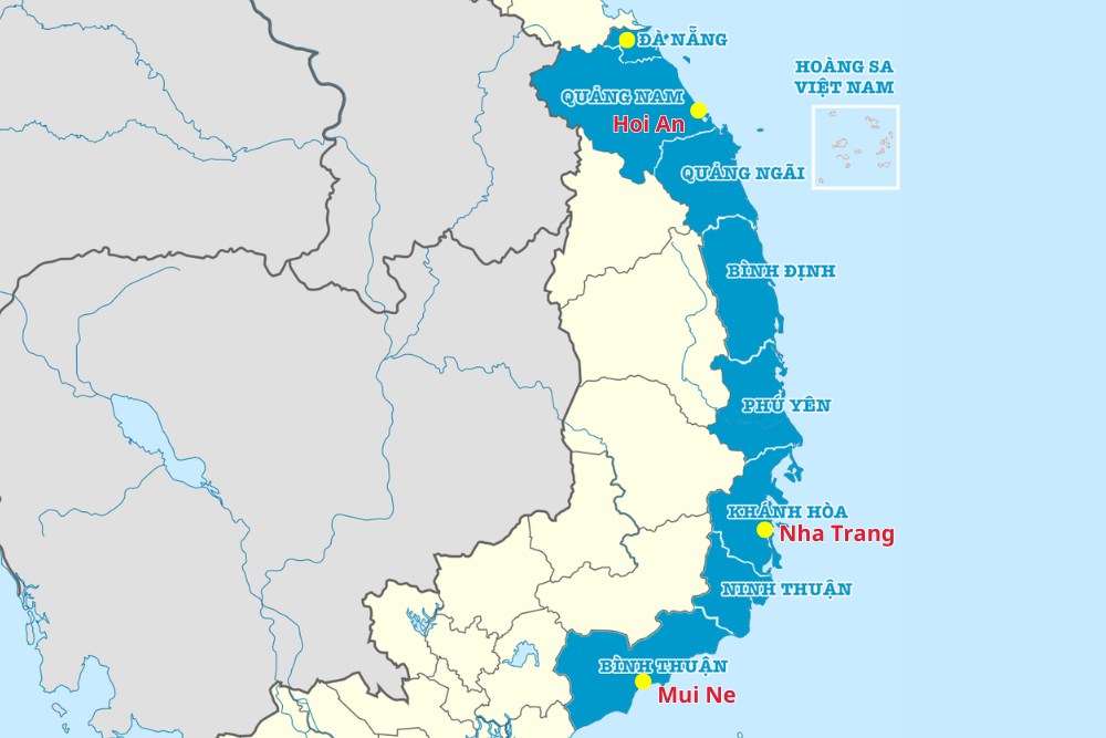 carte vietnam, côte centrale du sud