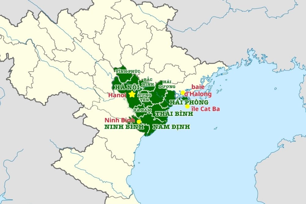 carte vietnam, delta du fleuve rouge