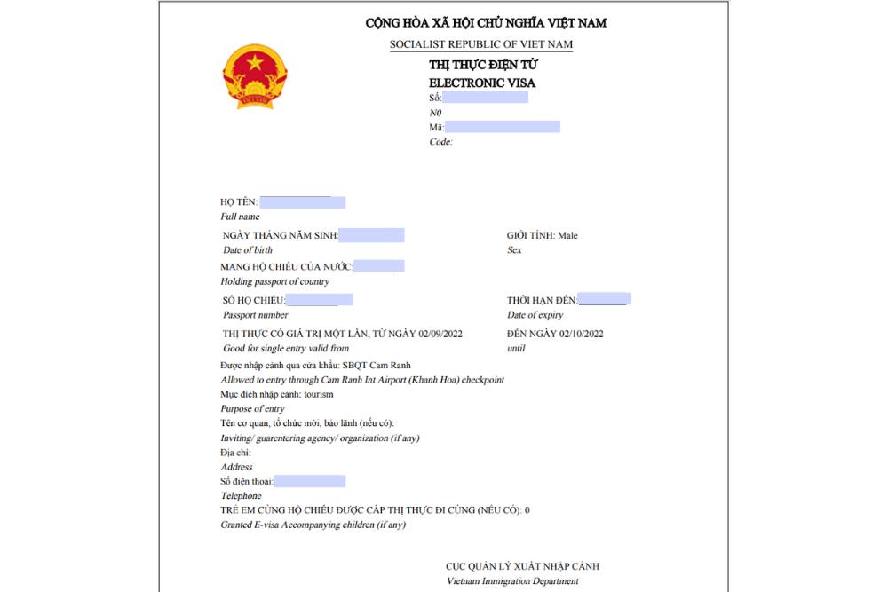 exemple du document d'e-visa pour le Vietnam