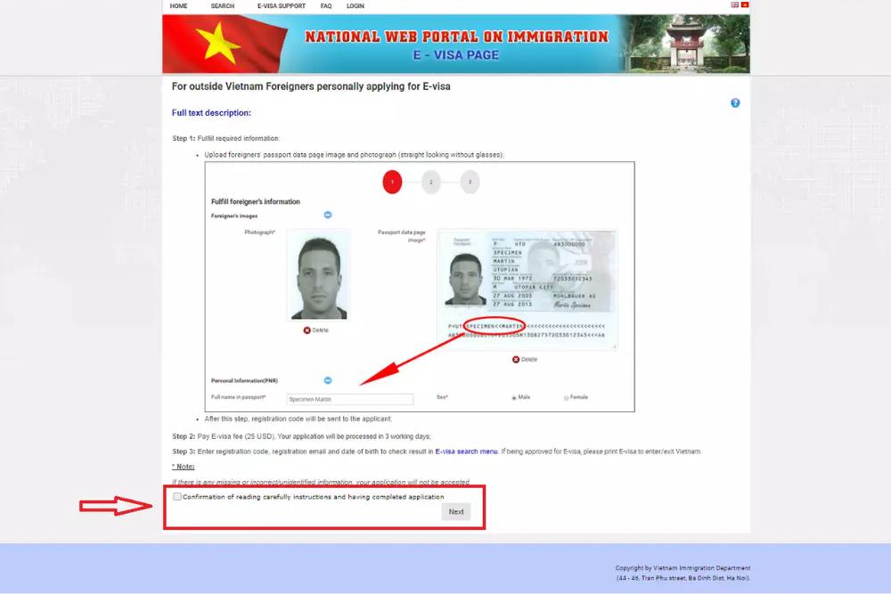 instruction brève sur les étapes de demander e-visa Vietnam