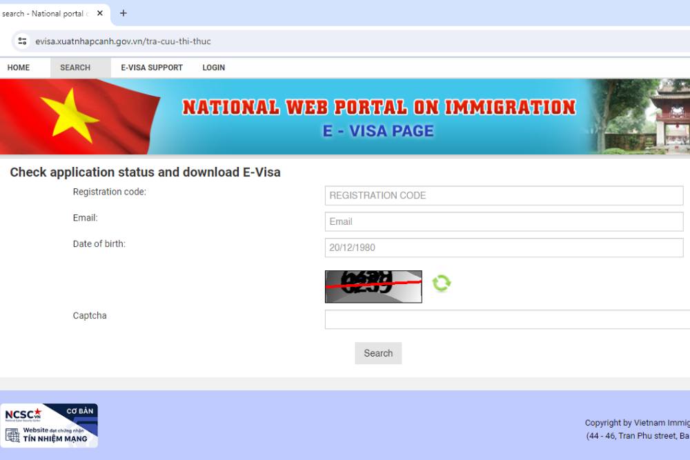 site pour vérifier l'état de la demande d'e-visa Vietnam