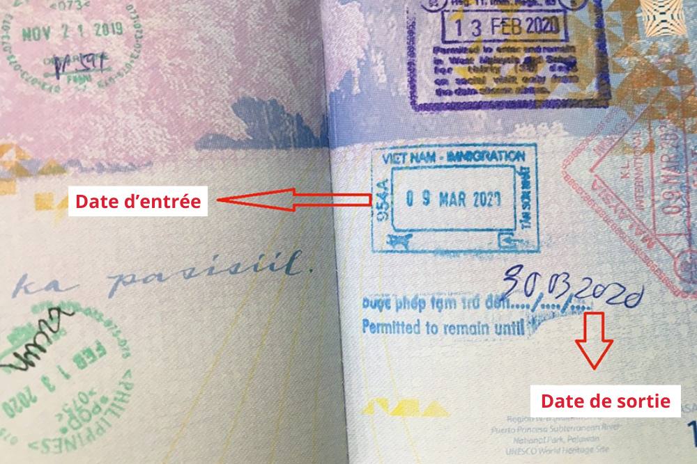 exemption visa vietnam, tampon d'exemption apposé sur une page du passeport