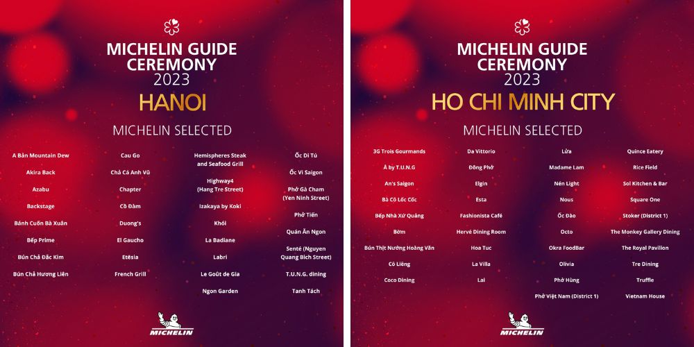 Liste des restaurants étoilés Michelin au Vietnam, michelin selected, sélection michelin