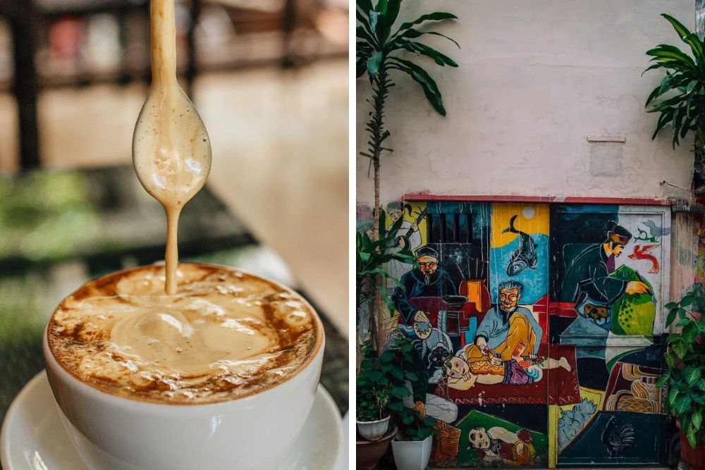 rue du train hanoi, peintures murales de Phung Hung, tasse de cafe, voyage vietnam