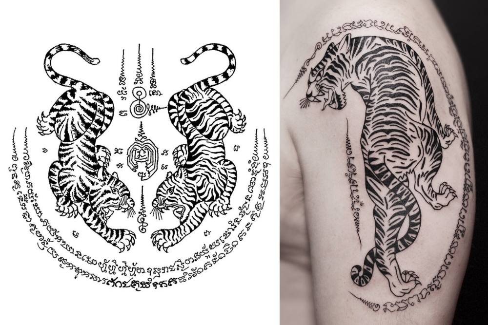 tatouage thailande, sak yant, tigre, suea