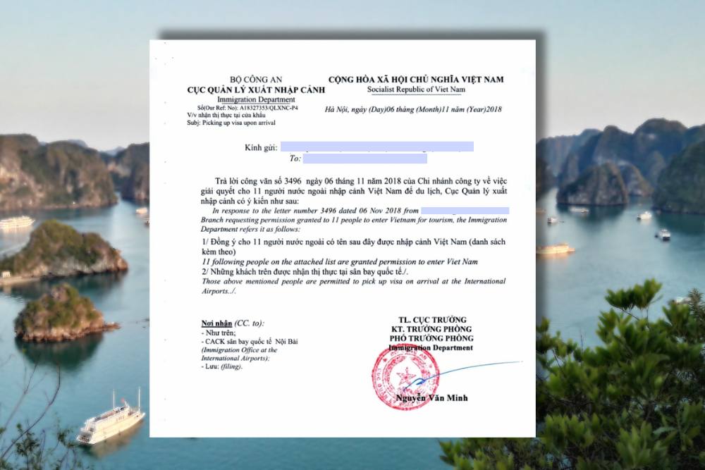 visa pour le vietnam, lettre d'invitation, lettre d'approbation d'entrée au Vietnam